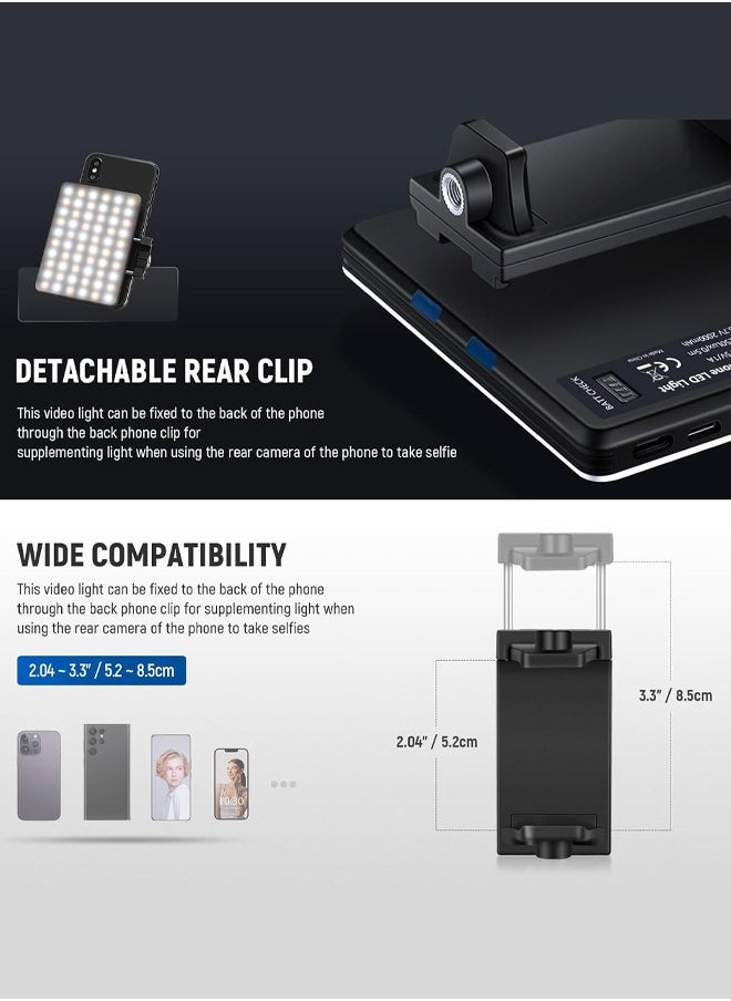 Joshberg 60-LED Selfie Light with Front & Back Phone Clip, 2000mAh Rechargeable CRI 95+,3 Light Modes,Portable Clip on Light for Phone/Tablet/Laptop, Makeup, Selfies, Vlogs, Video Conferences on Smartphones  - Image 4