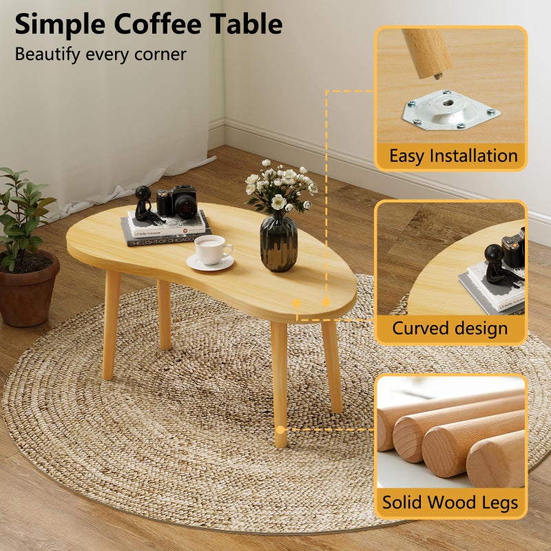 Funecy Coffee Table Low Table with Solid Wood Sturdy Legs, Floor Table Desk for Sitting on The Floor, Storage and Living Room Furniture (Natural-Mango) - Image 4