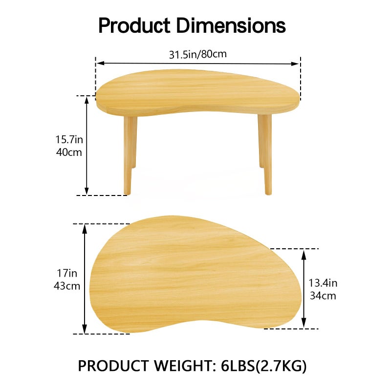 Funecy Coffee Table Low Table with Solid Wood Sturdy Legs, Floor Table Desk for Sitting on The Floor, Storage and Living Room Furniture (Natural-Mango) - Image 2