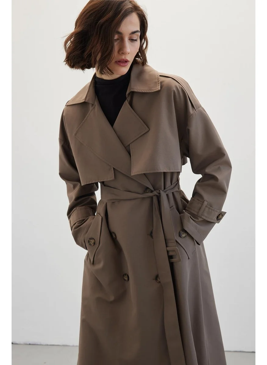 Manuka Buttoned Double Breasted Trench Coat Mink