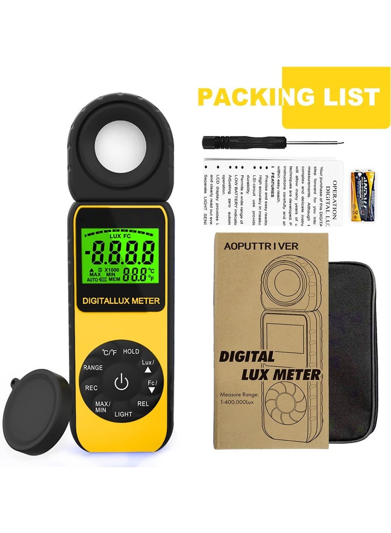 Handheld Digital Illuminance Light Meter, Measure Range Up to 400,000Lux (0.01~40,000 FC), 270º Rotated Sensor, Backlight, for Foot Candles, Plants, LED Lights - Image 4