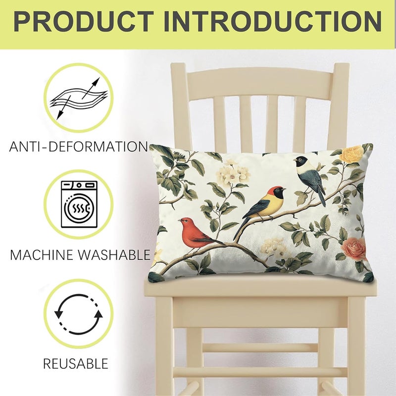 Identiy Birds and Flowers Throw Pillow Cover 12x20 Inch Pack of 1, Vintage Colorful Floral Bird Decorative Pillow Case, Lumar Cushion Pillow Cover for Home Sofa Couch Indoor Outdoor - Image 4