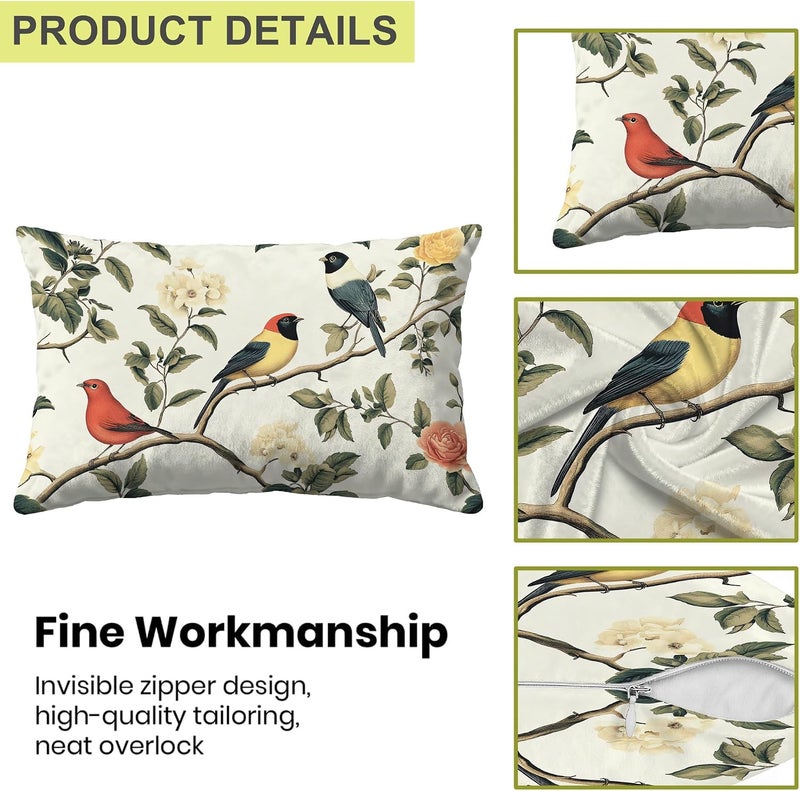 Identiy Birds and Flowers Throw Pillow Cover 12x20 Inch Pack of 1, Vintage Colorful Floral Bird Decorative Pillow Case, Lumar Cushion Pillow Cover for Home Sofa Couch Indoor Outdoor - Image 3