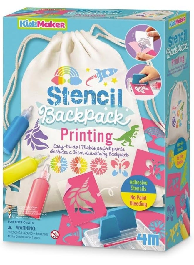4M KidzMaker Stencil Backpack Printing Kit – DIY Drawstring Backpack Design for Kids Ages 5+ | Includes Backpack, Stencils, Fabric Paints & Tray | Personalised Art Craft Kit | 00‑04788 - Image 4