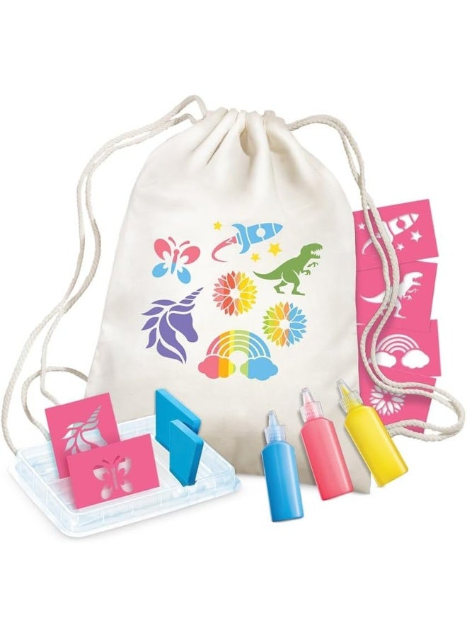 4M KidzMaker Stencil Backpack Printing Kit – DIY Drawstring Backpack Design for Kids Ages 5+ | Includes Backpack, Stencils, Fabric Paints & Tray | Personalised Art Craft Kit | 00‑04788 - Image 2