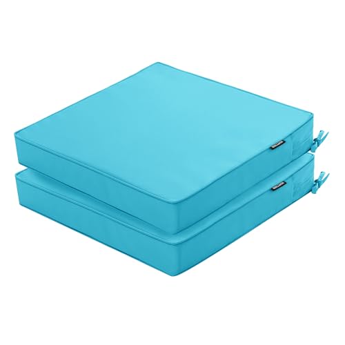 Comcaver Outdoor Chair Cushions 19 x 19 Inch Waterproof Patio Chair Cushions with Tie 5 Year Color Fastness Thick Outdoor Seat Cushion for Garden Lawn Patio Furniture Teal Set of 2