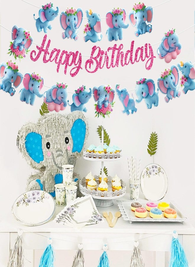 TBEEJ Elephant Party Banners 3Pcs Happy Birthday Garland Jungle Elephant Banners for Boy Girls Theme Baby Shower Birthday Party Supplies - Image 2