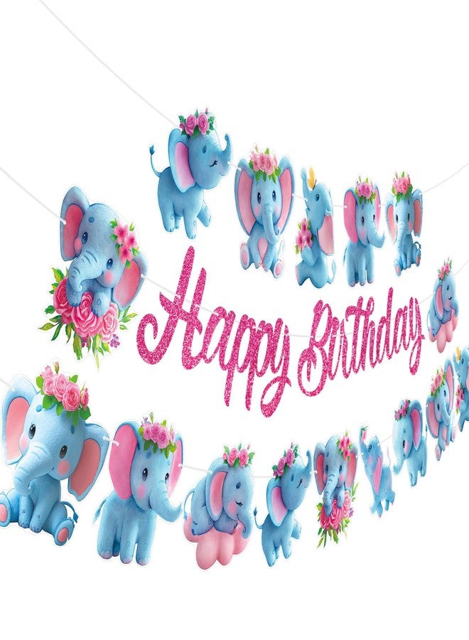 TBEEJ Elephant Party Banners 3Pcs Happy Birthday Garland Jungle Elephant Banners for Boy Girls Theme Baby Shower Birthday Party Supplies - Image 1