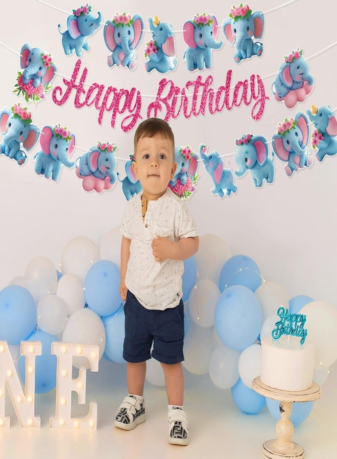 TBEEJ Elephant Party Banners 3Pcs Happy Birthday Garland Jungle Elephant Banners for Boy Girls Theme Baby Shower Birthday Party Supplies - Image 5