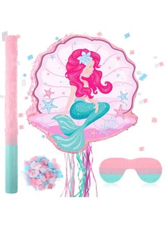 Mermaid Small Pinata With A Blindfold Bat And Confetti Mermaid Pinatas For Birthday Party Girl Mermaid Birthday Decorations For Carnival Game Sea Ocean Theme Party Supplies