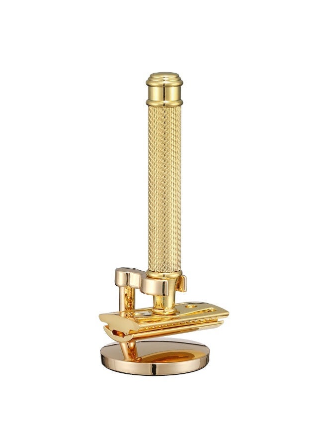 Men's Razor Double Blade Safety Razor with Zinc Alloy Handle, Anti-Slip Grip Design, Includes 10 Extra Blades -Gold Base Set - Image 1