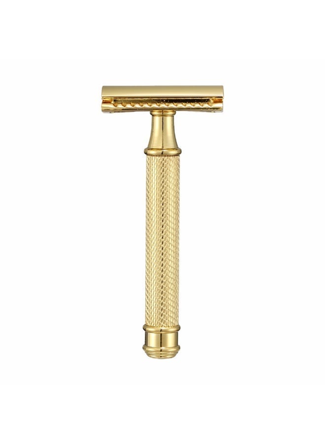 Men's Razor Double Blade Safety Razor with Zinc Alloy Handle, Anti-Slip Grip Design, Includes 10 Extra Blades -Gold Base Set - Image 3