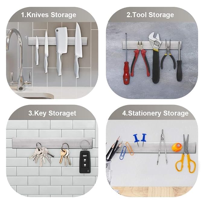 MBUYS MALL Stainless Steel Magnetic Knife Holder Magnetic Knife Strip Magnetic Knife Bar Rack Block for Kitchen Utensil Holder Art Supply Organizer Tool Holder 20 inch - Image 2