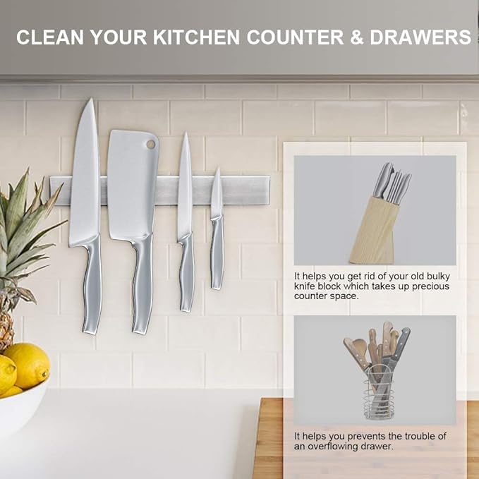 MBUYS MALL Stainless Steel Magnetic Knife Holder Magnetic Knife Strip Magnetic Knife Bar Rack Block for Kitchen Utensil Holder Art Supply Organizer Tool Holder 20 inch - Image 3