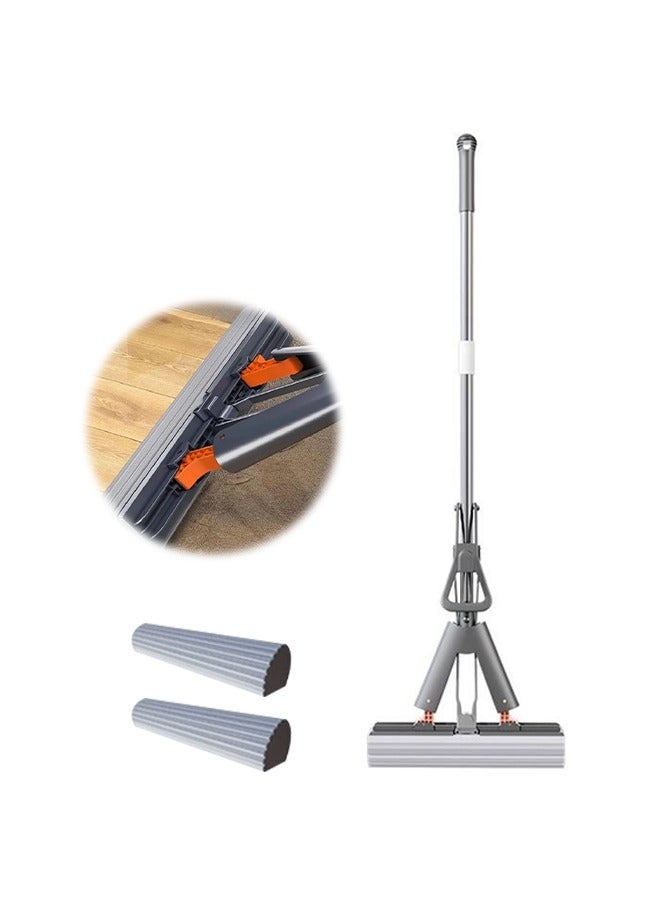 Sponge Mop with 2 Extra Reusable Absorbent Sponge Refills, Easy Squeeze, Self Wringing Mops for Kitchen Bathroom Office Hardwood Laminate Tile Marble Ceramic Floors Cleaning  - Image 1