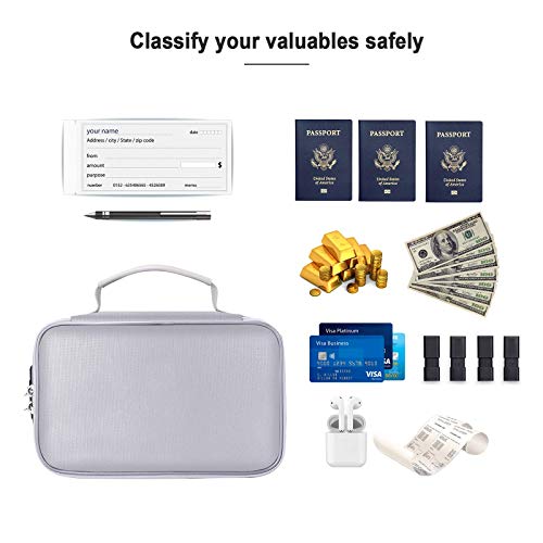 ENGPOW Small Fireproof Storage Organizer Case with Lock(9”x 5.3”x 3.7”), Soft Money Safe Coin Organizer Wallet Bag for Cash,Card,Passport,Check,Bill,Travel Home Organizer Carrying Case,Silver - Image 4
