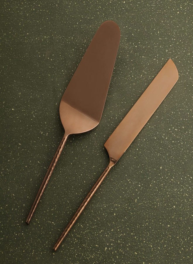 Ellementry Norah Rose Gold Hammered Handle Cake Server Set of 2 - Image 3
