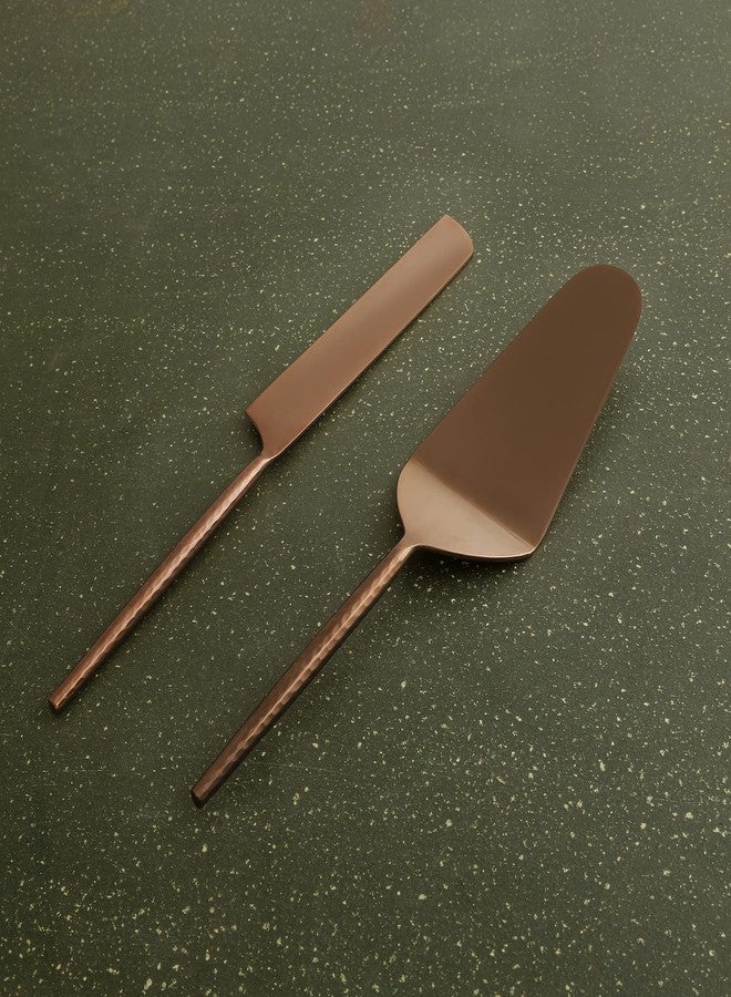 Ellementry Norah Rose Gold Hammered Handle Cake Server Set of 2 - Image 2