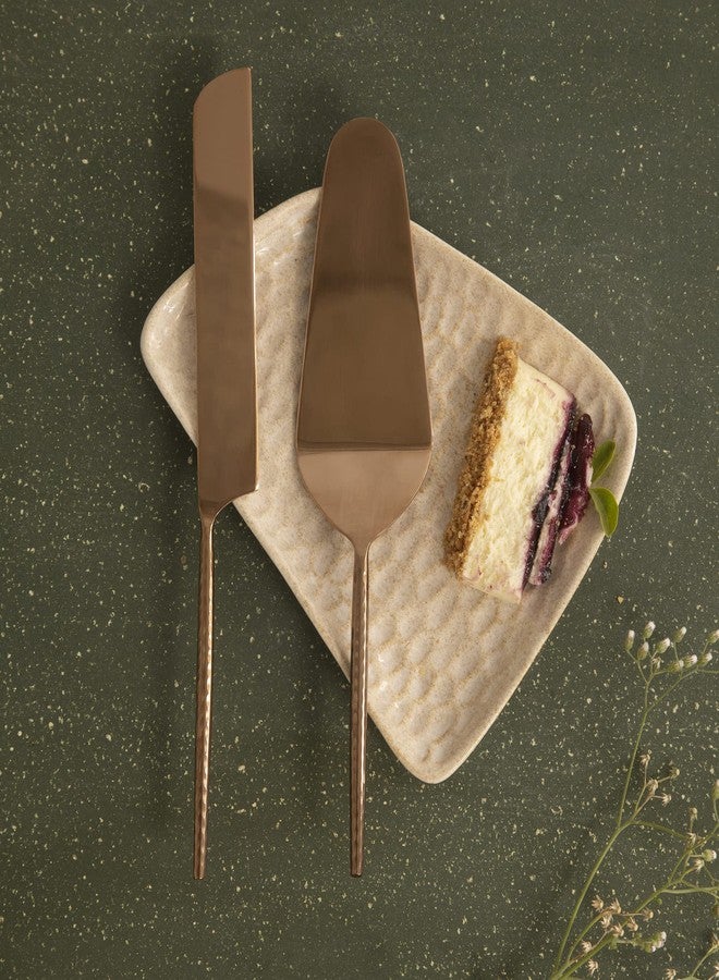 Ellementry Norah Rose Gold Hammered Handle Cake Server Set of 2 - Image 1