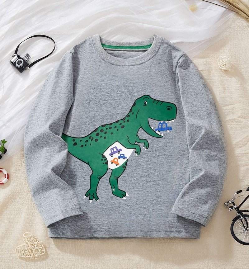 Supply 2025 Cartoon Dinosaur Long-Sleeved T-Shirt Pure Cotton Kidsren Boys And Kidsren'S Clothing - Image 1