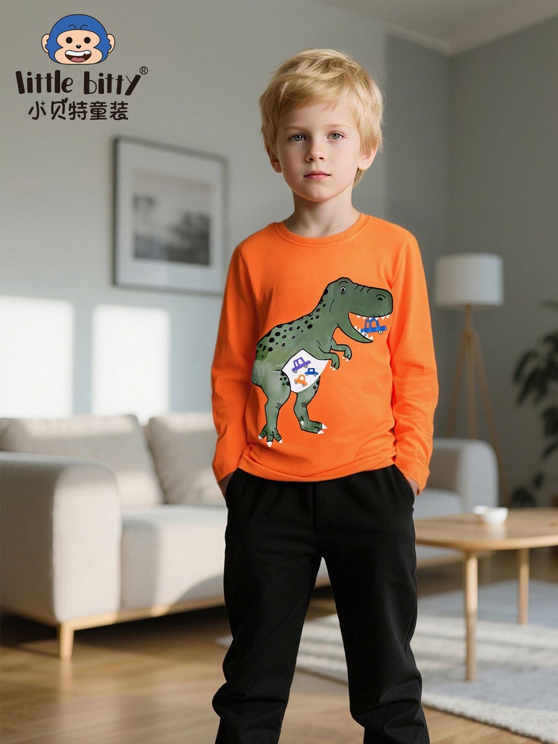 Supply 2025 Cartoon Dinosaur Long-Sleeved T-Shirt Pure Cotton Kidsren Boys And Kidsren'S Clothing - Image 2
