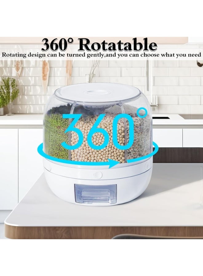 Bukela 13lbs Food Dispenser and Grain Storage Container, 360°Rotating Grain Dispenser with 6 Grids, Cereal Dispenser Countertop with Sealed lid for Store Rice Red Beans Yellow Beans Cereal (Beige) - Image 4