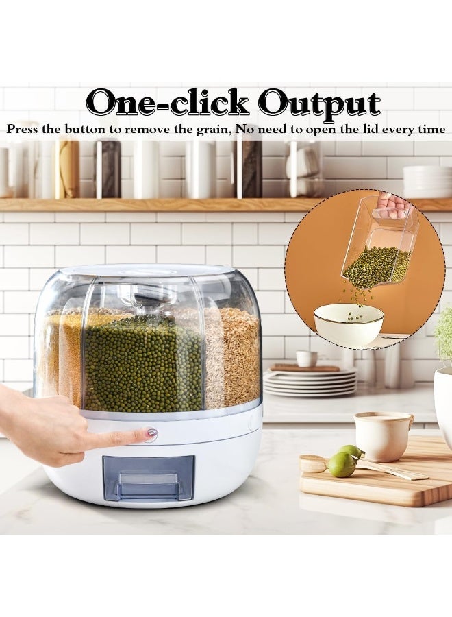 Bukela 13lbs Food Dispenser and Grain Storage Container, 360°Rotating Grain Dispenser with 6 Grids, Cereal Dispenser Countertop with Sealed lid for Store Rice Red Beans Yellow Beans Cereal (Beige) - Image 2