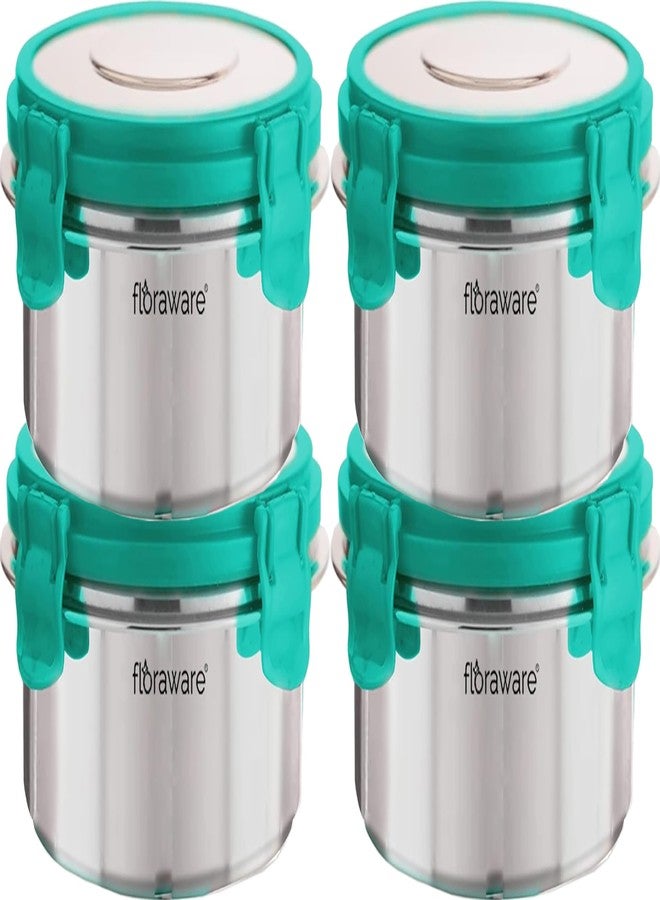 Floraware Stainless Steel Insulated Airtight Leak-Proof Lunch Box Unbreakable Lid, Snacks Tiffin for Kids, Light Weight, Easy Clean for Office, School, Picnic & Travelling, Set 4, 500 ml Sea Green