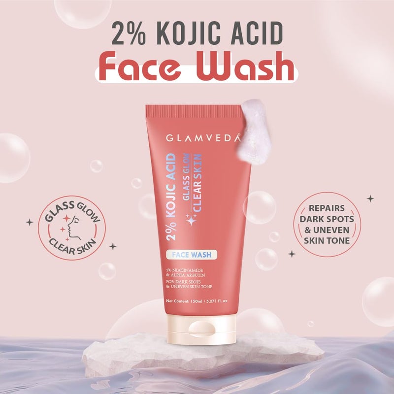 Glamveda غلامفيدا غسول الوجه 2% حمض كوجيك | مع النياسيناميد وألفا أربوتين | غسول يومي للوجه يقلل من البقع الداكنة وتفاوت اللون، التصبغ والشوائب | ينظف ويضيء البشرة | لجميع أنواع البشرة | 150 مل - Image 2