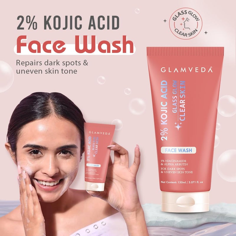 Glamveda غلامفيدا غسول الوجه 2% حمض كوجيك | مع النياسيناميد وألفا أربوتين | غسول يومي للوجه يقلل من البقع الداكنة وتفاوت اللون، التصبغ والشوائب | ينظف ويضيء البشرة | لجميع أنواع البشرة | 150 مل - Image 3