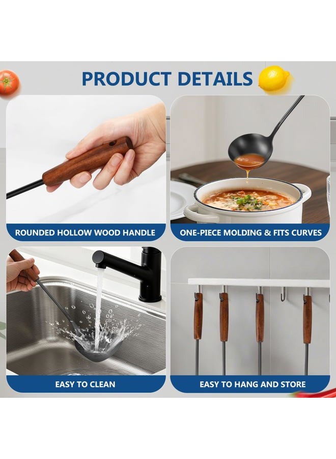 Lazycorner 304 Stainless Steel Kitchen Utensils Set, 8 Pcs Long Cooking Utensils Set with Wooden Handle, Large Heat Resistant Kitchen Tools(Black, Dishwasher Safe) - Image 3