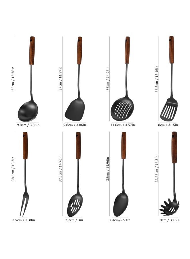 Lazycorner 304 Stainless Steel Kitchen Utensils Set, 8 Pcs Long Cooking Utensils Set with Wooden Handle, Large Heat Resistant Kitchen Tools(Black, Dishwasher Safe) - Image 5