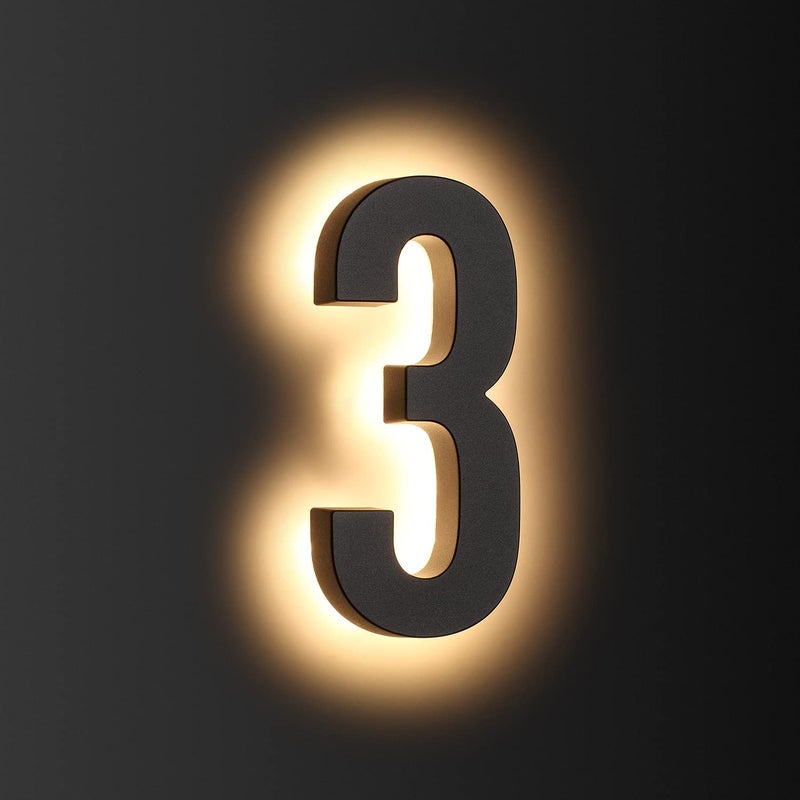 LMP 12V DC Low Voltage Led House Numbers Address Numbers 8 Inches, Modern Lighted House Numbers glow at night, Waterproof Corrosion Resistant, Easy to Install (number 3 No Powers) - Image 1