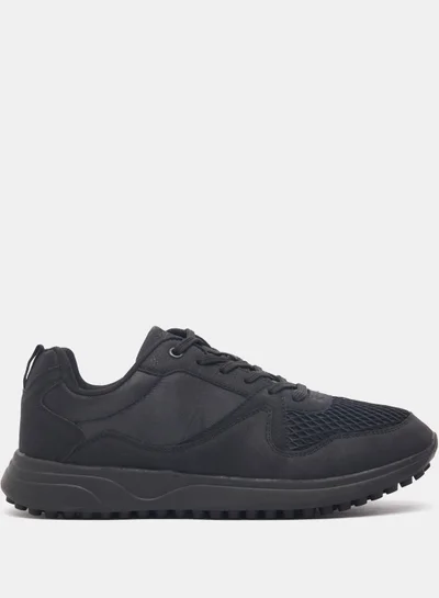 shoexpress Textured Lace Up Sneakers Black