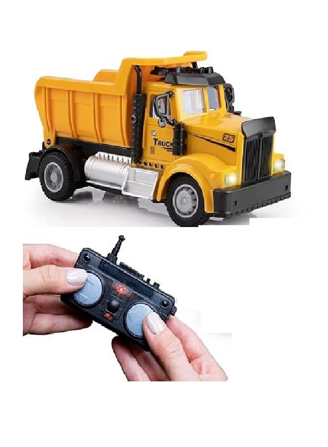 Kids Remote Control Construction Trucks - 1-Piece Pack with Remote Control Mini Toy Crane and Toy Mini Dump Truck, 2.4GHz Remote Control, Bright LED Lights, Car Batteries
