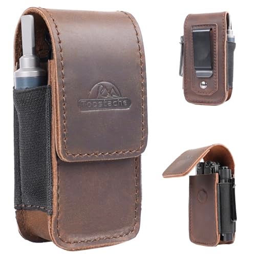 Topstache Leather Multitool Sheath - Belt Clip Multitool Holster for Leatherman - Leather Tool Pouch - Multi Tool Case Sheath for Belt - Magnetic Closure Pocket EDC Organizer, M,DarkBrown - Image 1