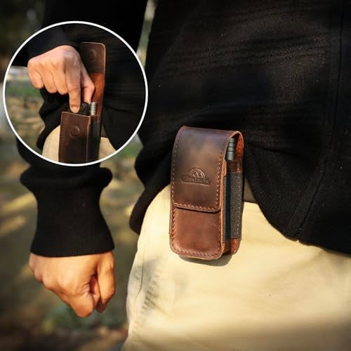 Topstache Leather Multitool Sheath - Belt Clip Multitool Holster for Leatherman - Leather Tool Pouch - Multi Tool Case Sheath for Belt - Magnetic Closure Pocket EDC Organizer, M,DarkBrown - Image 2