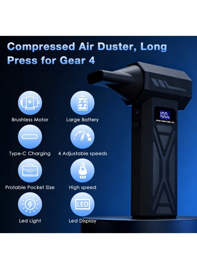 ناكسي فلاي منفاخ هواء كهربائي لاسلكي - بسرعة 110000 دورة في الدقيقة، منفاخ صغير قابل لتعديل 4 سرعات مع إضاءة LED وشاشة عرض LED، شحن سريع، للاستخدام على الكمبيوتر، المنزل، لوحة المفاتيح، في الهواء الطلق والسيارة - Image 2