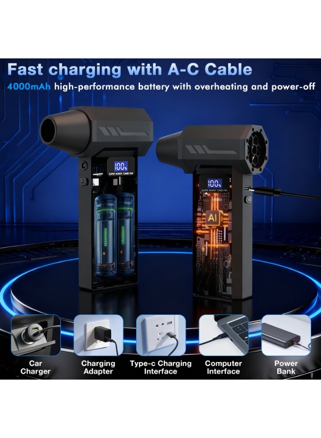 ناكسي فلاي منفاخ هواء كهربائي لاسلكي - بسرعة 110000 دورة في الدقيقة، منفاخ صغير قابل لتعديل 4 سرعات مع إضاءة LED وشاشة عرض LED، شحن سريع، للاستخدام على الكمبيوتر، المنزل، لوحة المفاتيح، في الهواء الطلق والسيارة - Image 5