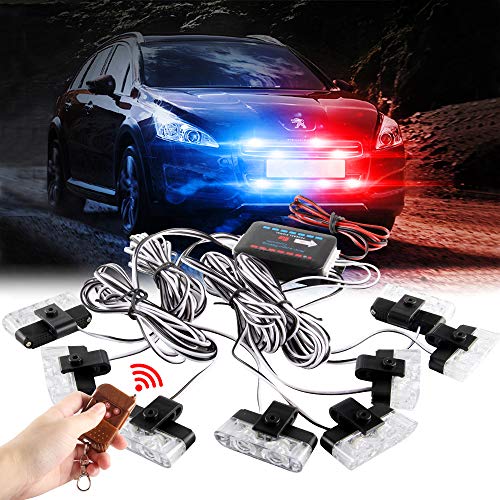 Sidaqi 16LED Grille Strobe Lights - Red Blue Dash Deck Visor Police Flash for Car Truck Ambulance - Emergency Warning With Remote Control Wireless 12V - Image 1