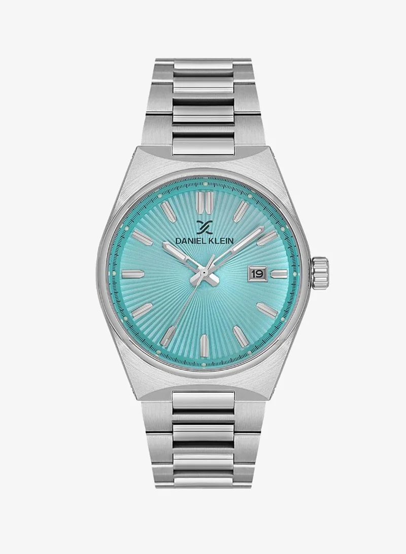 DANIEL KLEIN Men's Stainless Steel Silver Alloy Case Analog Sea Green Round Emboss Dial Japanese Quartz Premium 50 Meters Water Resistant