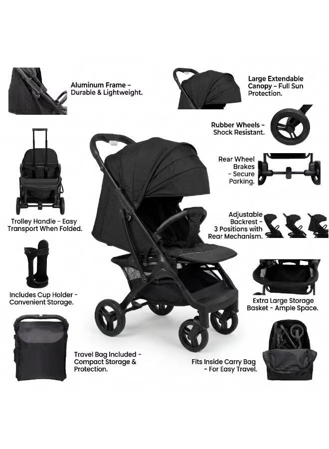 Premium Lightweight Aluminum Baby Stroller with Adjustable Backrest, Extendable Sun Canopy, and Compact Folding Trolley Travel System - Image 2