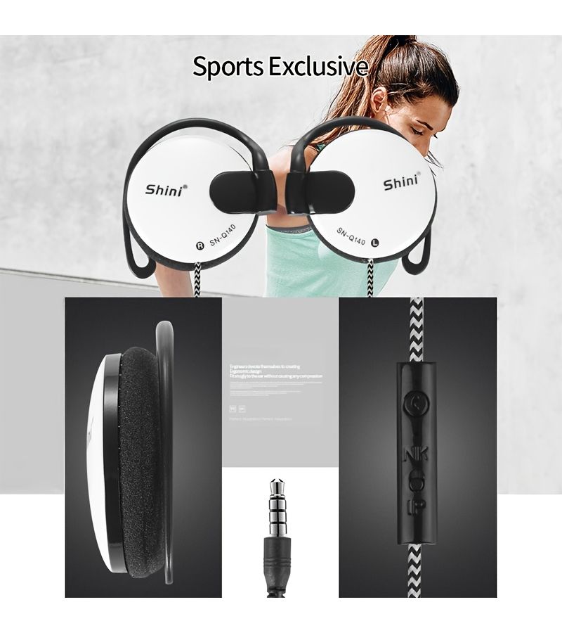 Wired Earpiece 3.5mm Sport Headset Earphone With Ear Hook White - Image 3