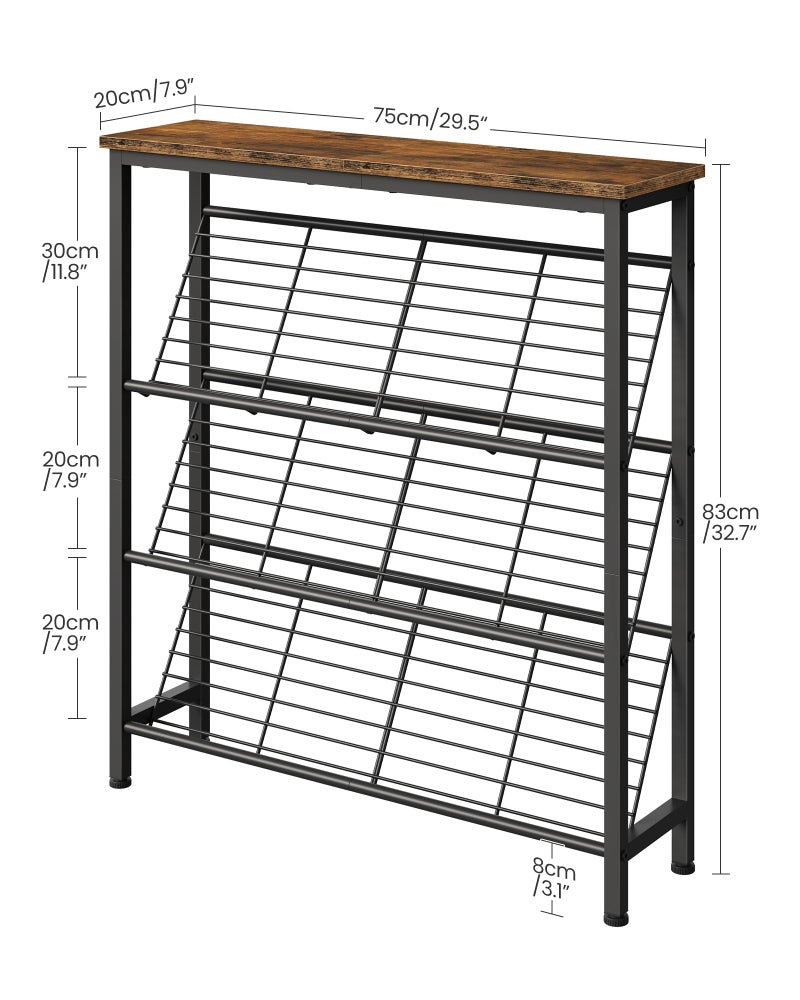 CHOEZON Shoe Rack, 4-Tier Narrow Shoe Storage Shelf, Slim Shoe Rack with Wooden Top and Metal Shelves, Slanted Shoe Organizer, Industrial Style, for Entryway, Hallway, Rustic Brown and Black TXJ76BF - Image 5