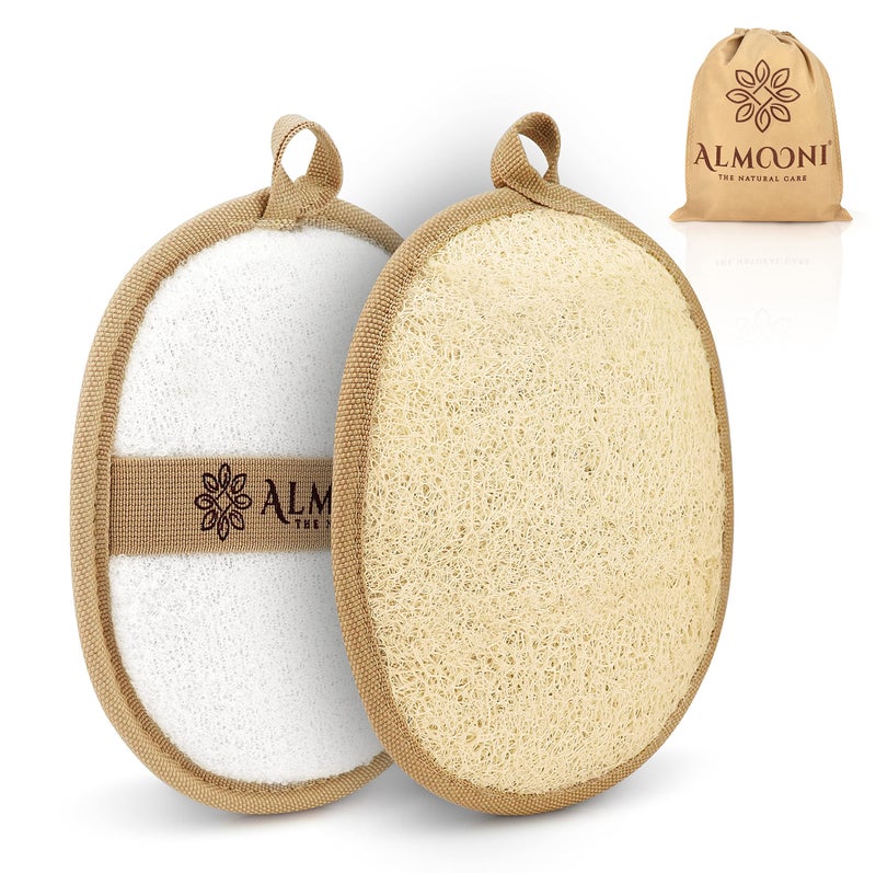 Almooni Natural Loofah Exfoliating Body Scrubber, Made with Natural Egyptian Shower Loofah Sponge, Bath Shower Loofah Sponge for Women and Men, for Face and Body That Gets You Clean - 2 Count (1 Pack) - Image 1