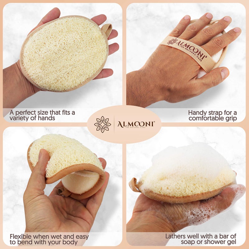 Almooni Natural Loofah Exfoliating Body Scrubber, Made with Natural Egyptian Shower Loofah Sponge, Bath Shower Loofah Sponge for Women and Men, for Face and Body That Gets You Clean - 2 Count (1 Pack) - Image 3