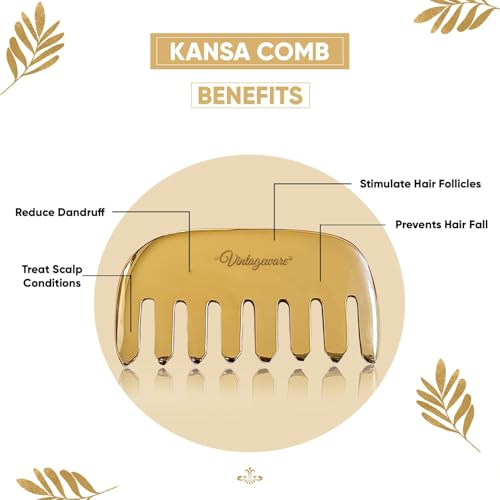 Vintageware® Kansa Comb Massager for Hair Growth & Scalp Massage, Natural Scalp Massager for Men & Women, Reduce Hair Fall, Matte Finish - Image 3