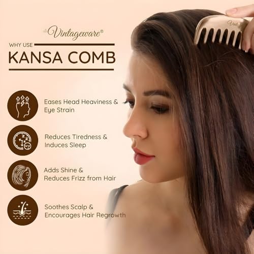 Vintageware® Kansa Comb Massager for Hair Growth & Scalp Massage, Natural Scalp Massager for Men & Women, Reduce Hair Fall, Matte Finish - Image 2