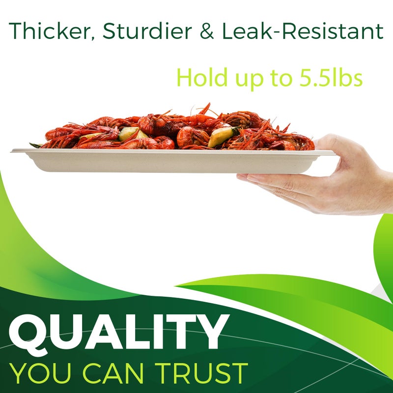 BIRCHIO 50 Pack Brown 14"" Heavy Duty Disposable Rectangle Food Trays  Compostable Extra Large Paper Platter Plates Serving Crawfish  Lobster  Crab for Party  BBQ  Crawfish Boil Accessories - Image 3