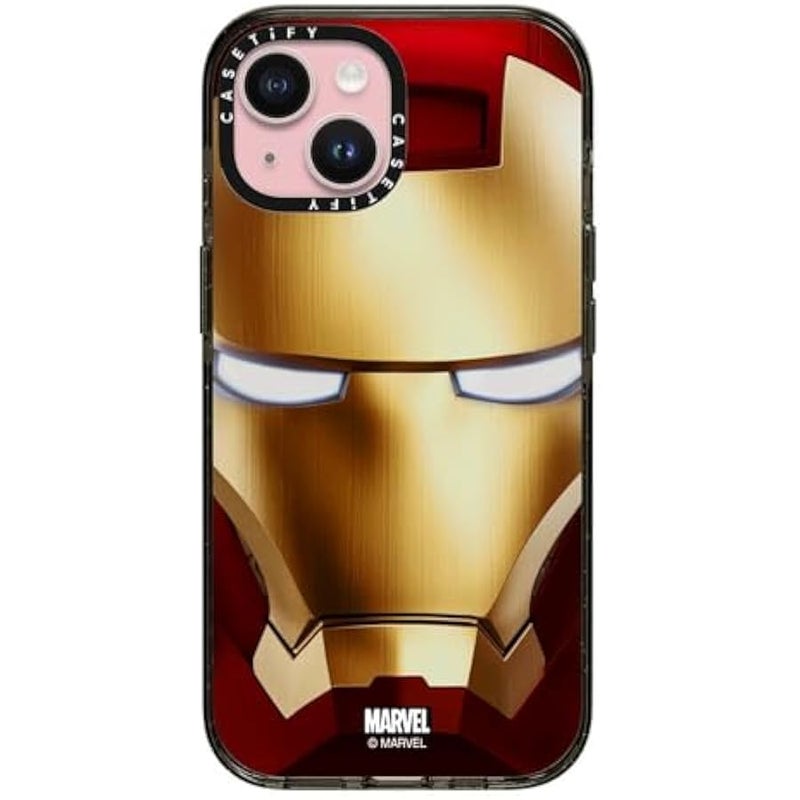 Casetify Impact iPhone 15 Case 【Iron Man Co-Lab / 4X Military Grade Drop Tested / 8.2ft Drop Protection/Compatible with Magsafe】 - Iron Man Hero Mask - Clear Black - Image 1
